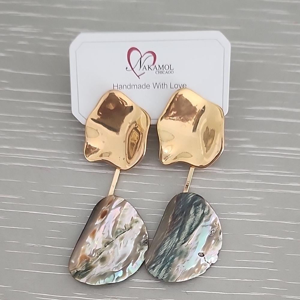 Nakamol Hamdmade Gold and Mother Of Pearl  Iridescent Earrings